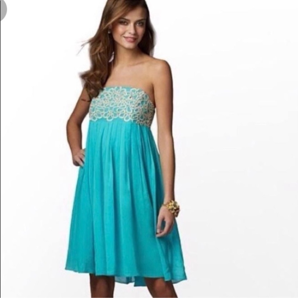Lilly Pulitzer Jillie Night Out dress Chic Strapless Jewel Silk Gold Empire Sz 2 - Picture 4 of 16